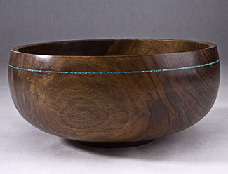 Walnut Salad Bowl With Turquoise Rim